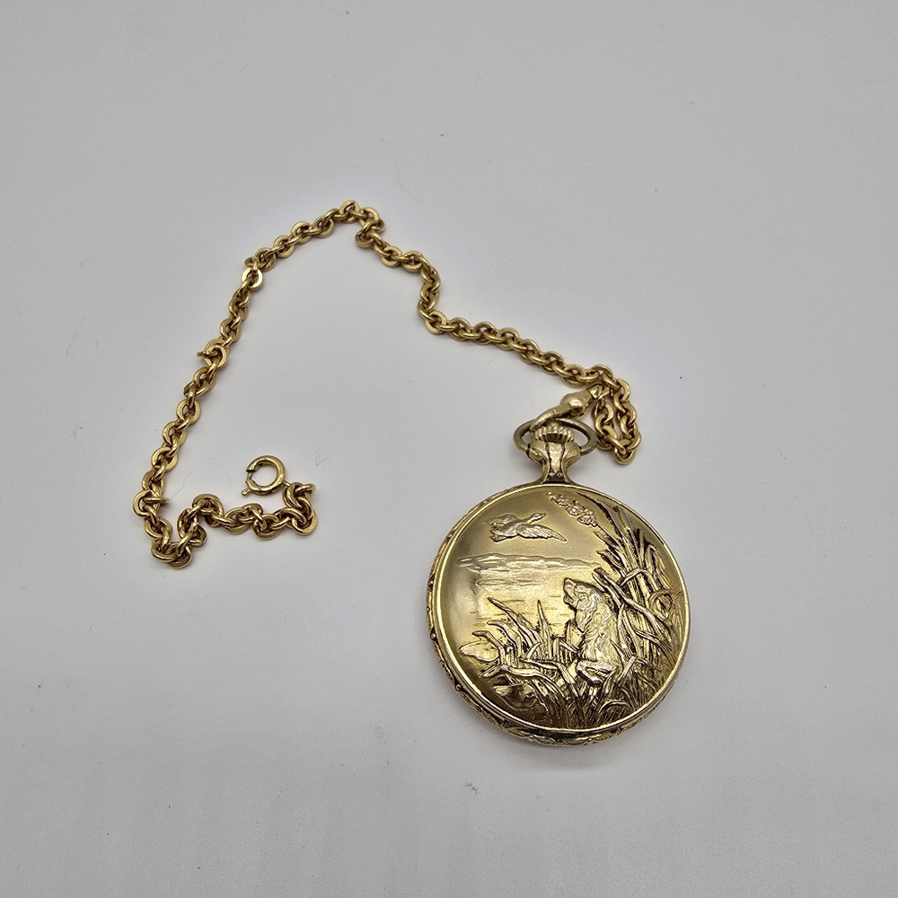 Marcel 17 Jewels Swiss Pocket Watch Gold Tone w/ Chain – Untested Vintage